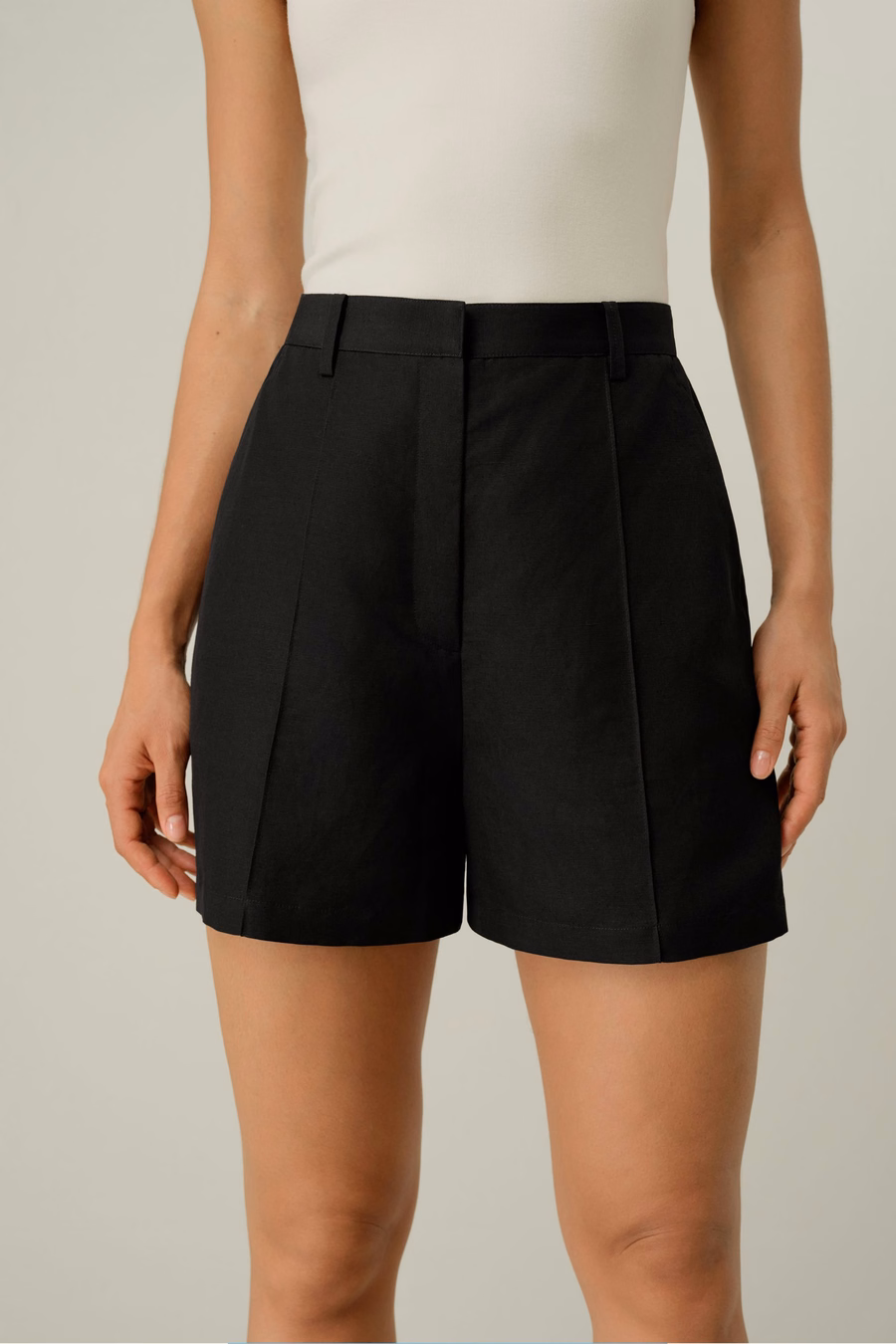 Shorts en soie et lin taille haute