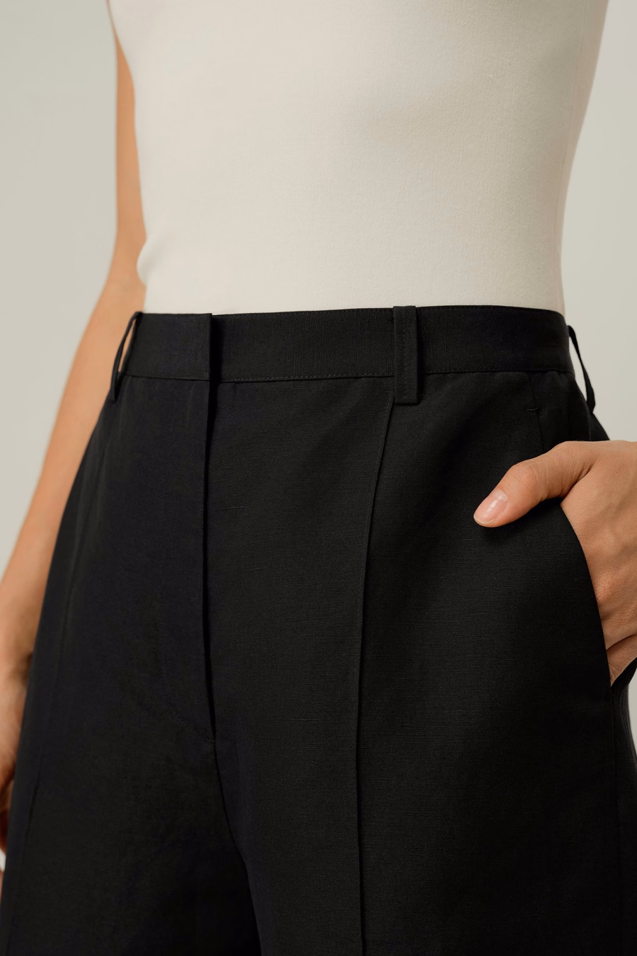 Shorts en soie et lin taille haute
