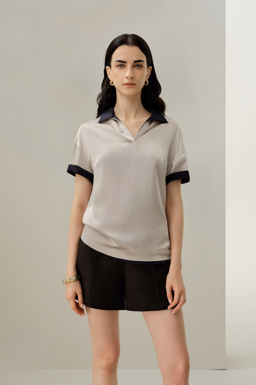 Haut Polo en Soie Charmeuse Lavable