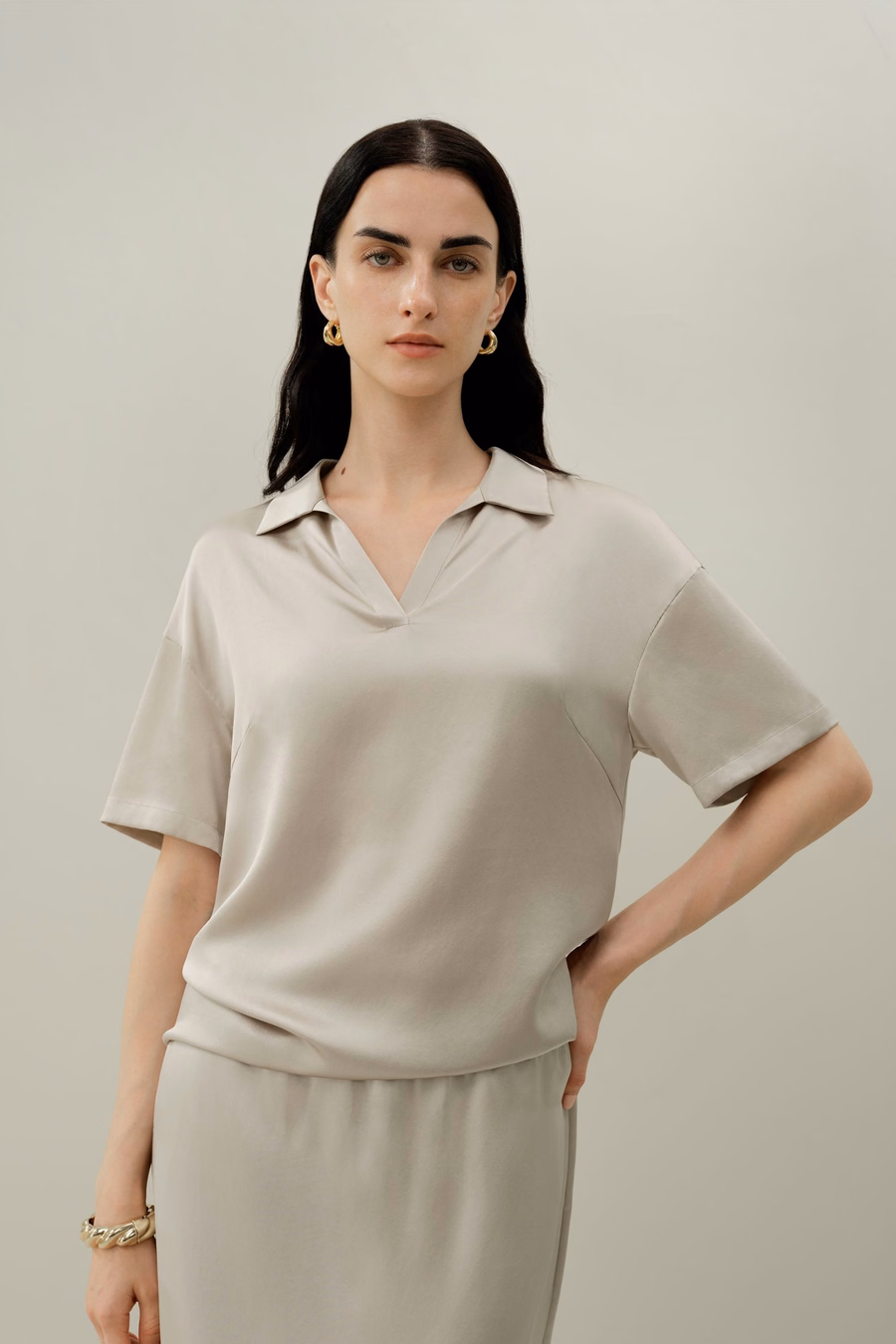 Haut Polo en Soie Charmeuse Lavable