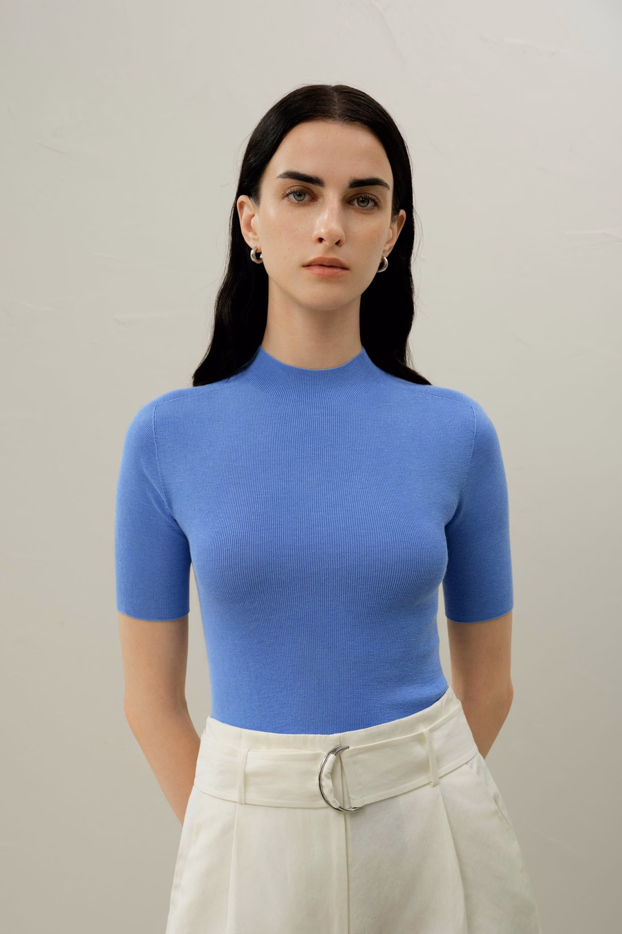 Top tricot slim-fit en soie-coton sans couture
