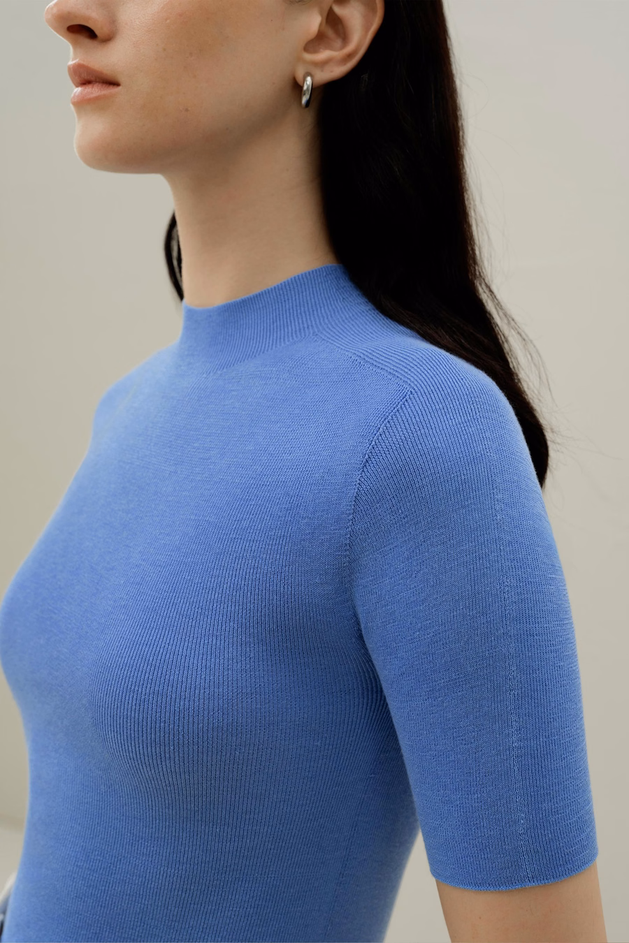 Top tricot slim-fit en soie-coton sans couture