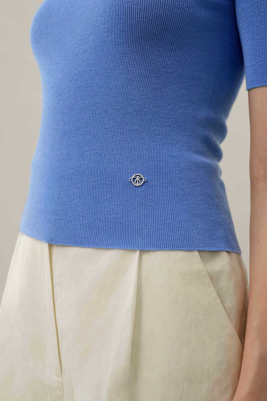 Top tricot slim-fit en soie-coton sans couture