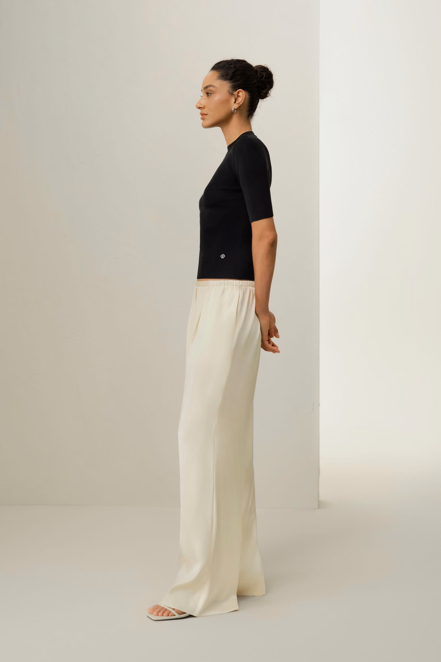 Top tricot slim-fit en soie-coton sans couture