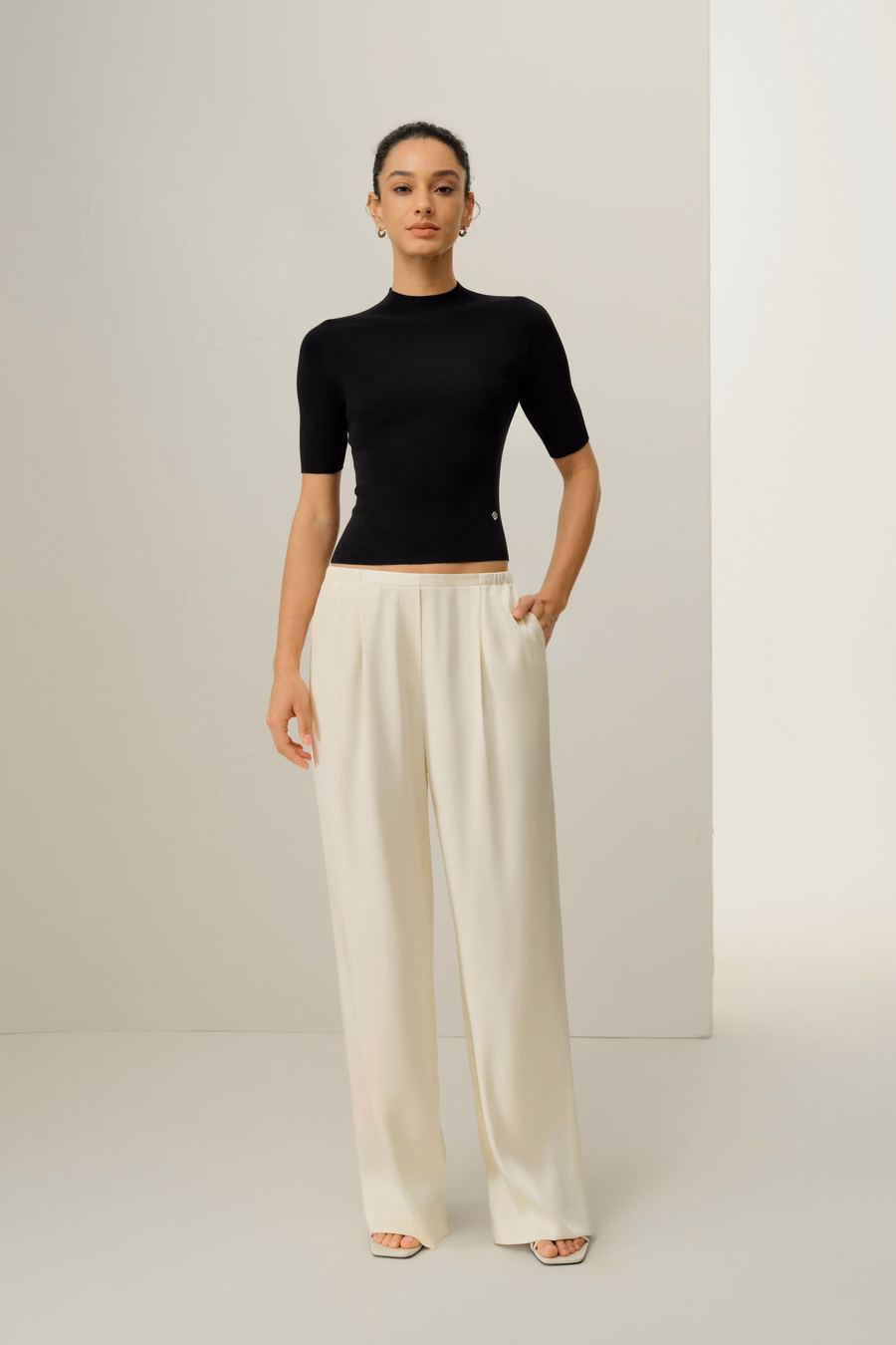 Top tricot slim-fit en soie-coton sans couture