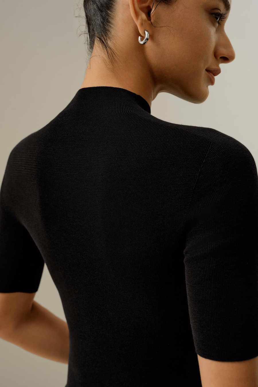 Top tricot slim-fit en soie-coton sans couture