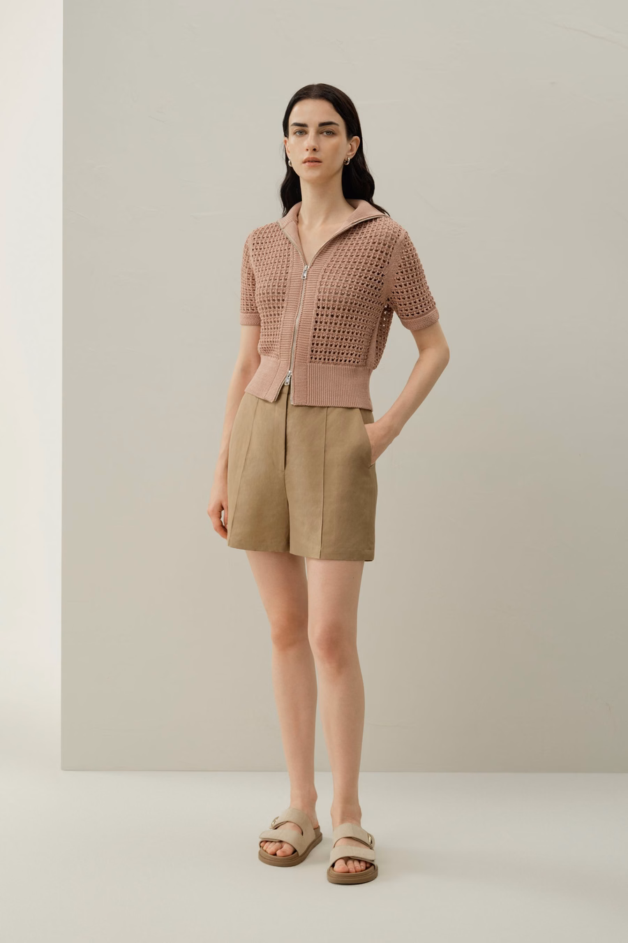 Cardigan à double zip en tricot Toscana Pointelle