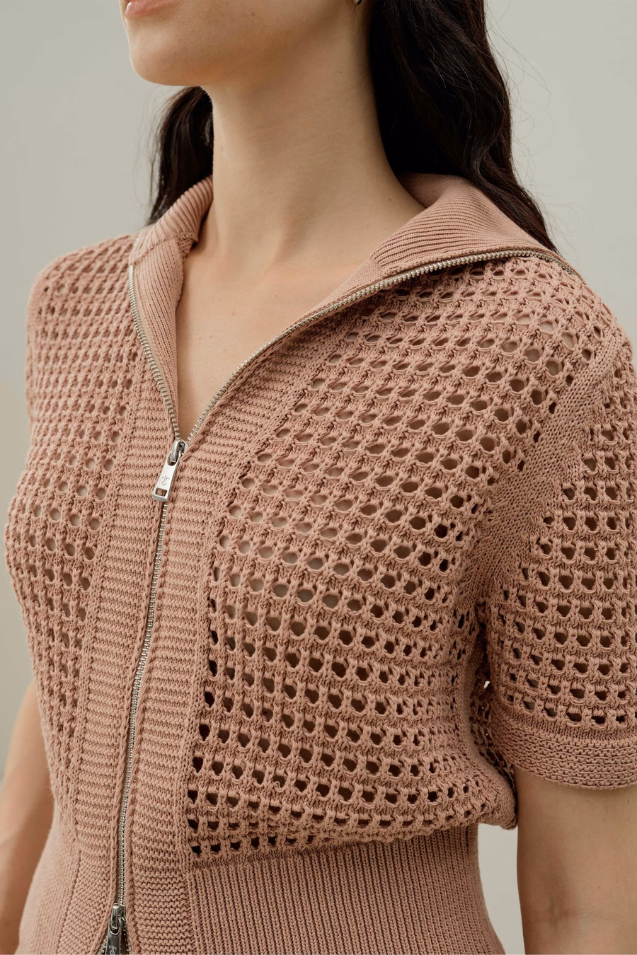 Cardigan à double zip en tricot Toscana Pointelle
