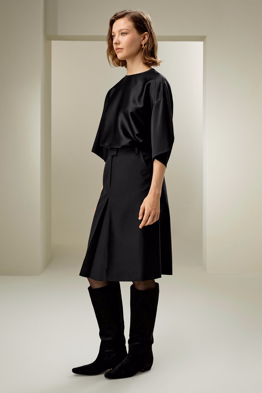 Blouse en soie décontractée à col rond