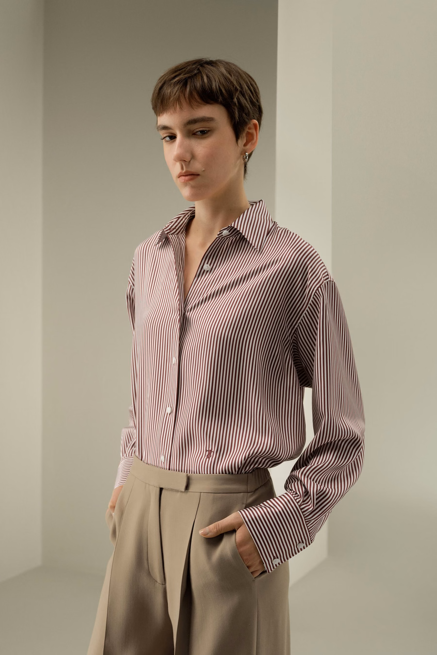 Chemise rayée rouge Ancora surdimensionnée