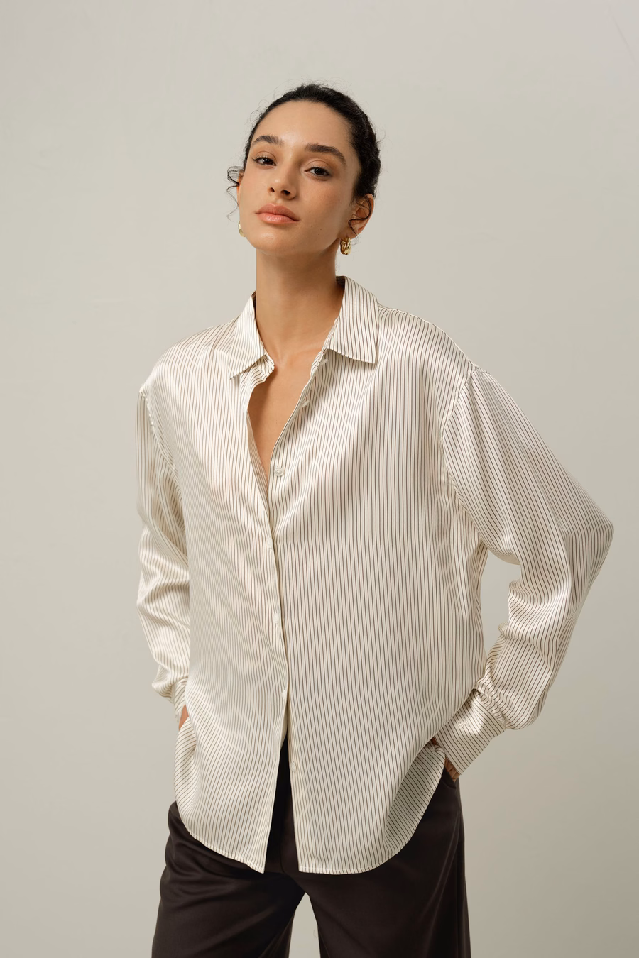 Chemise en soie Charmeuse à rayures