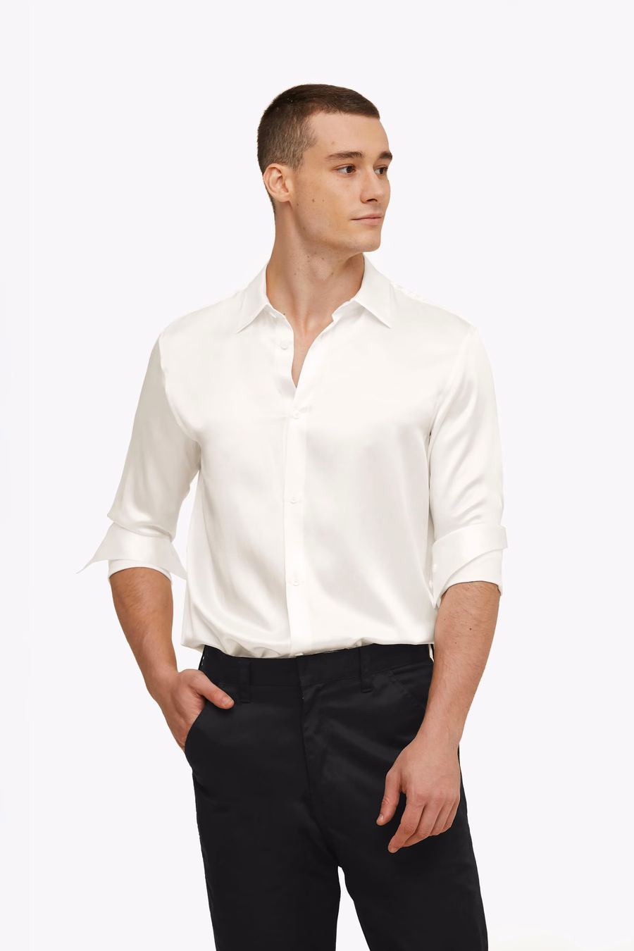 Chemise de base en soie de mûrier pour hommes