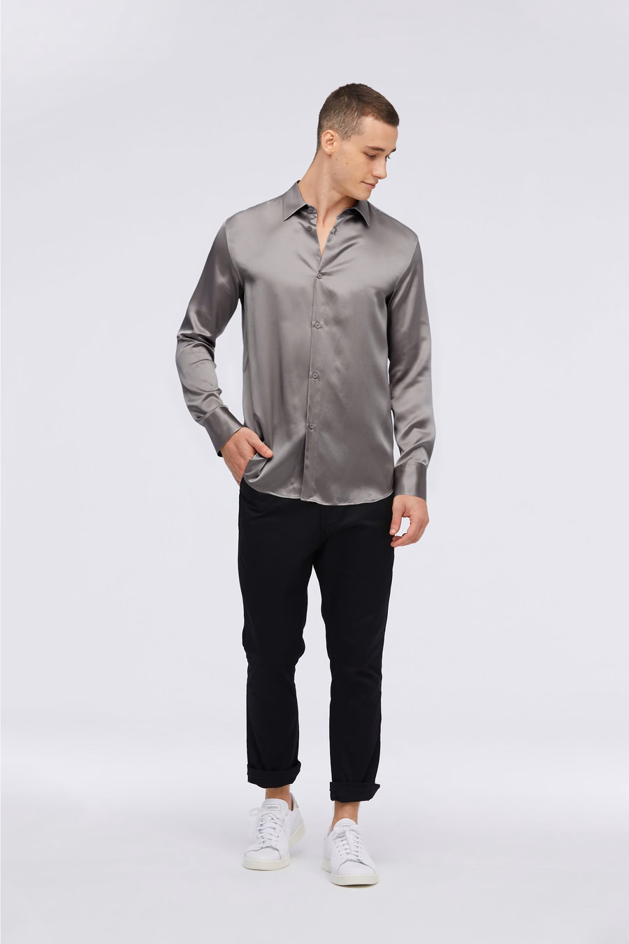 Chemise de base en soie de mûrier pour hommes