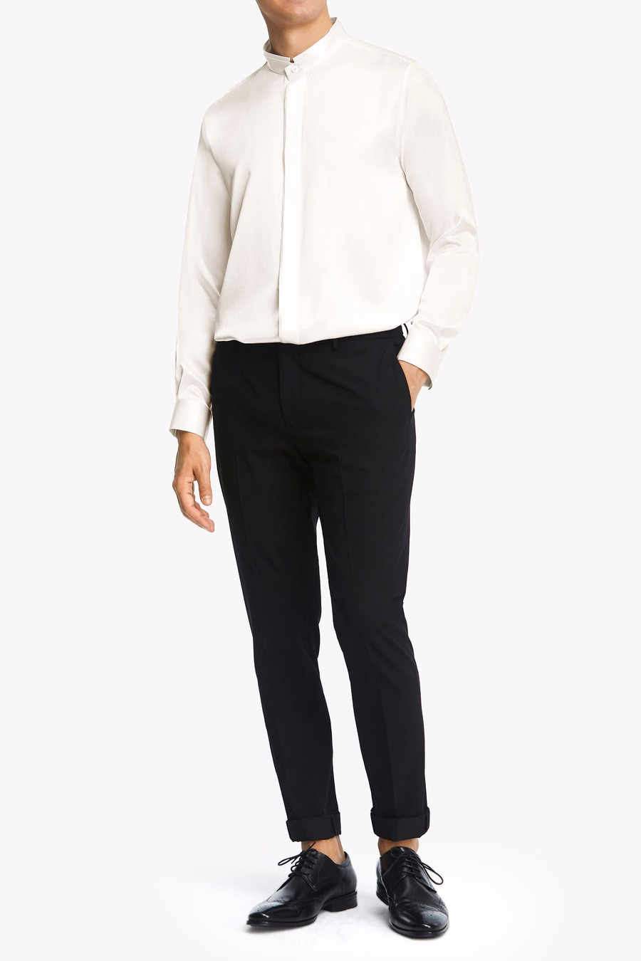 Chemise en soie pour hommes à patte dissimulée classique