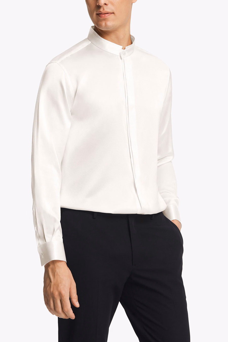 Chemise en soie pour hommes à patte dissimulée classique