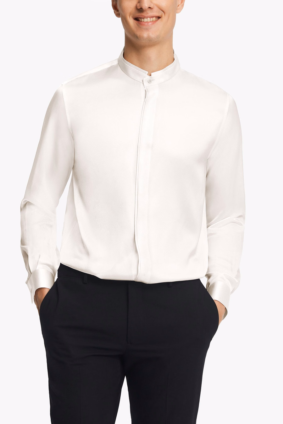 Chemise en soie pour hommes à patte dissimulée classique