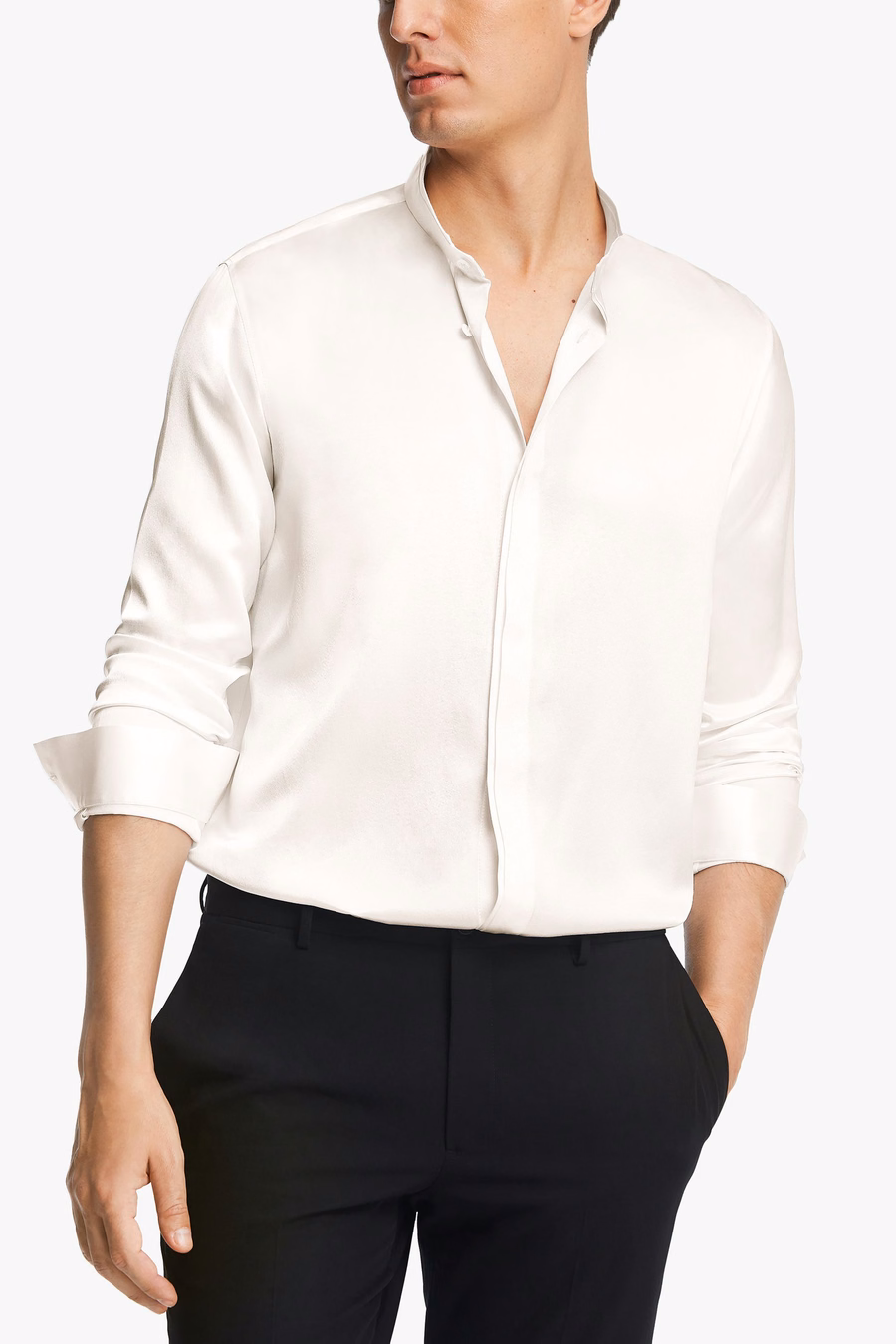 Chemise en soie pour hommes à patte dissimulée classique