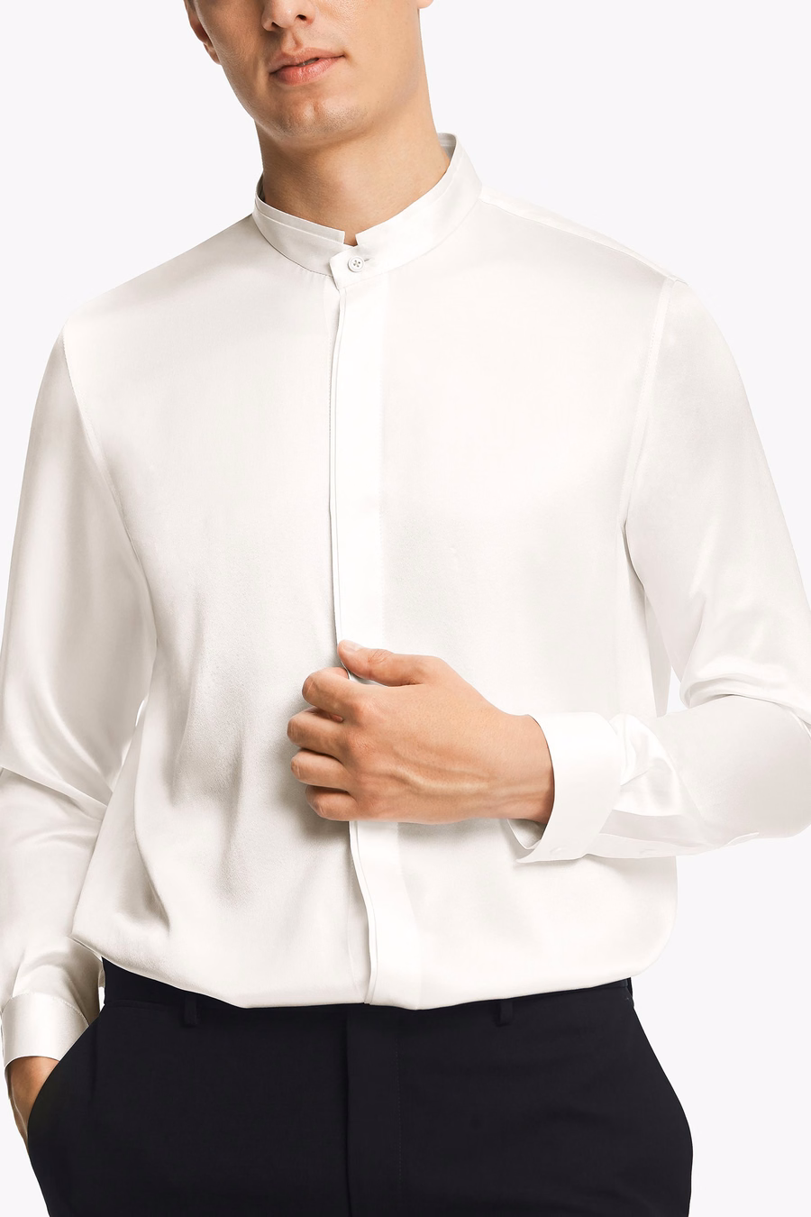 Chemise en soie pour hommes à patte dissimulée classique