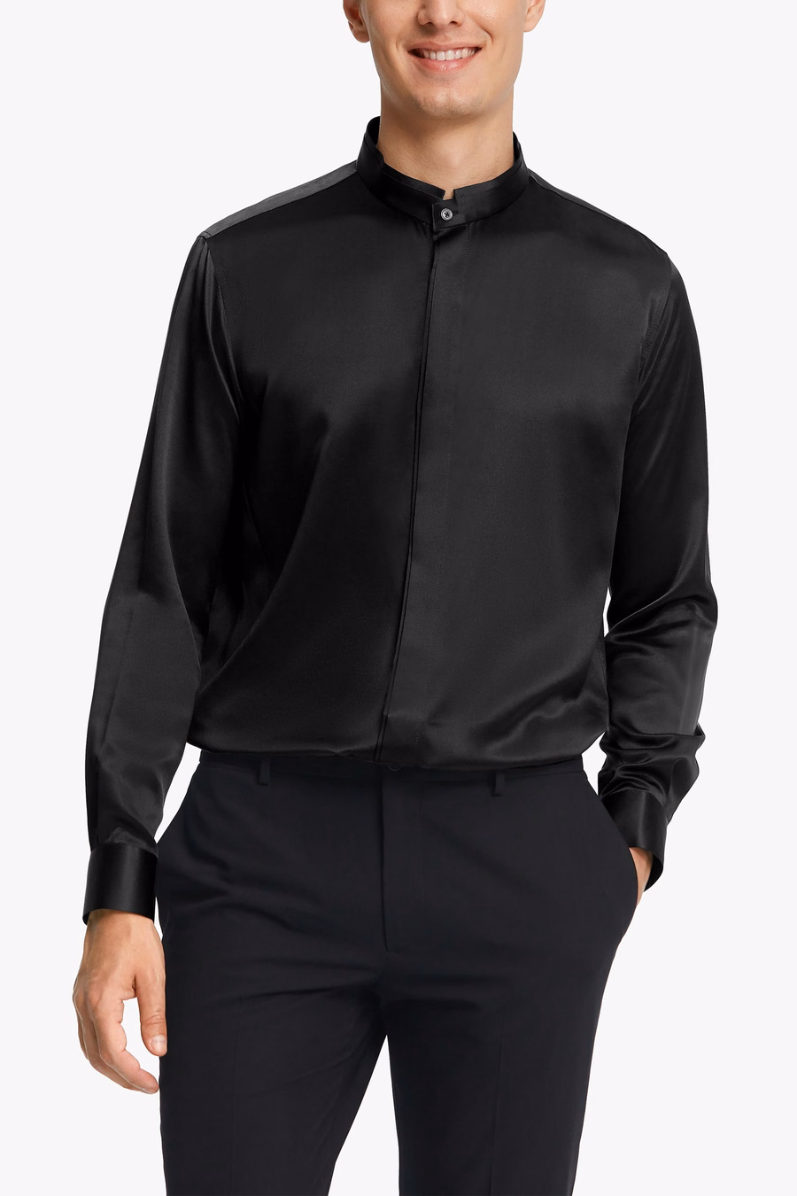 Chemise en soie pour hommes à patte dissimulée classique