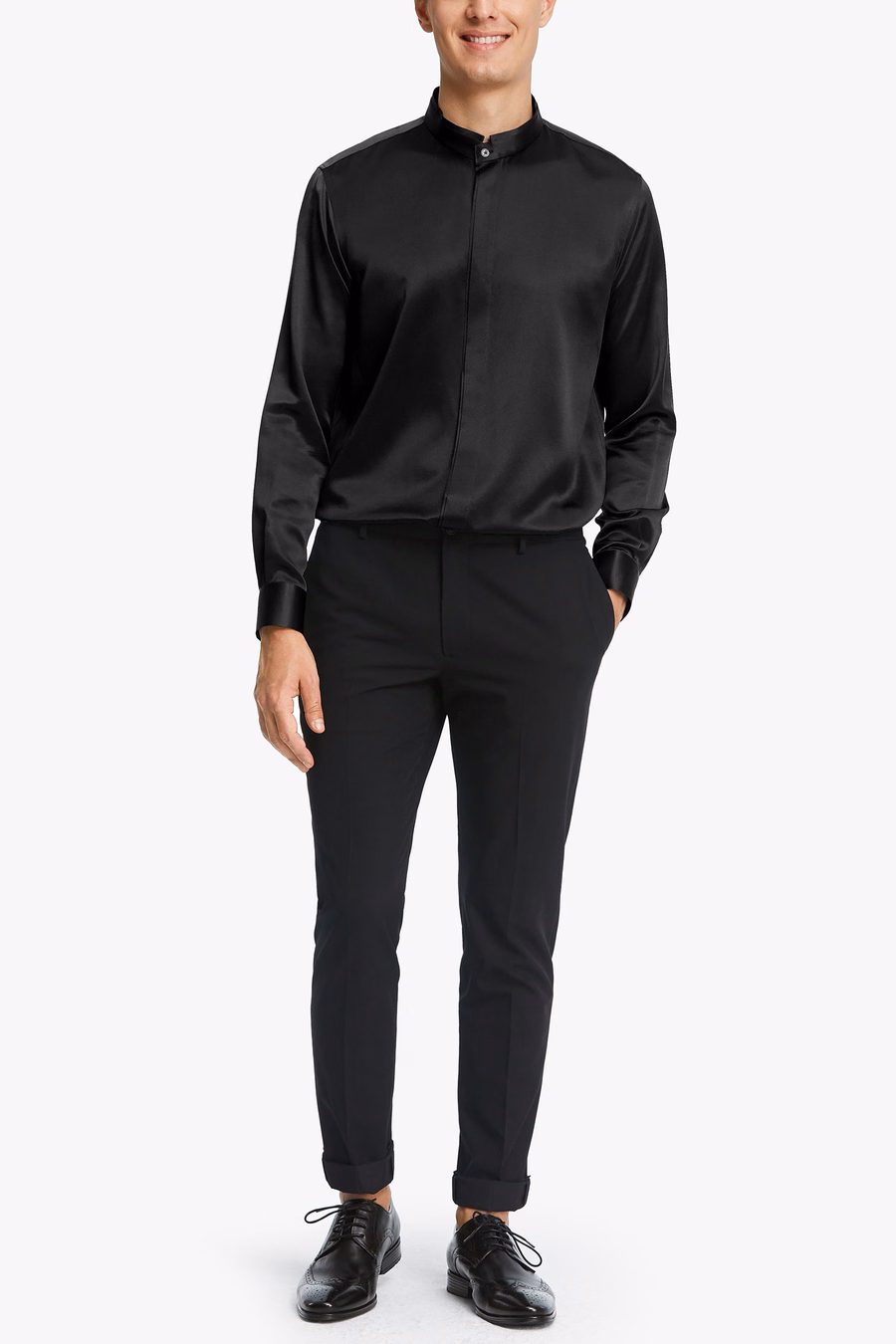 Chemise en soie pour hommes à patte dissimulée classique