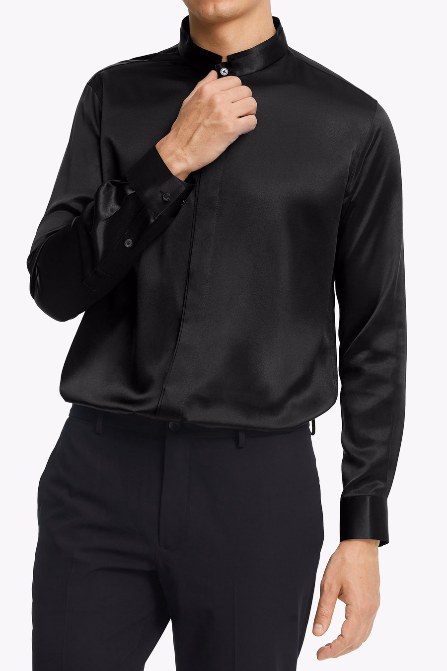 Chemise en soie pour hommes à patte dissimulée classique