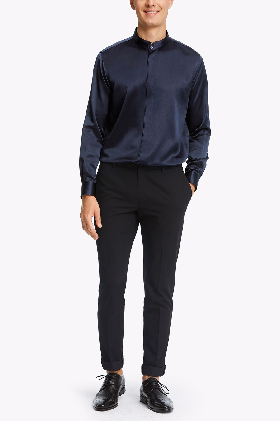 Chemise en soie pour hommes à patte dissimulée classique