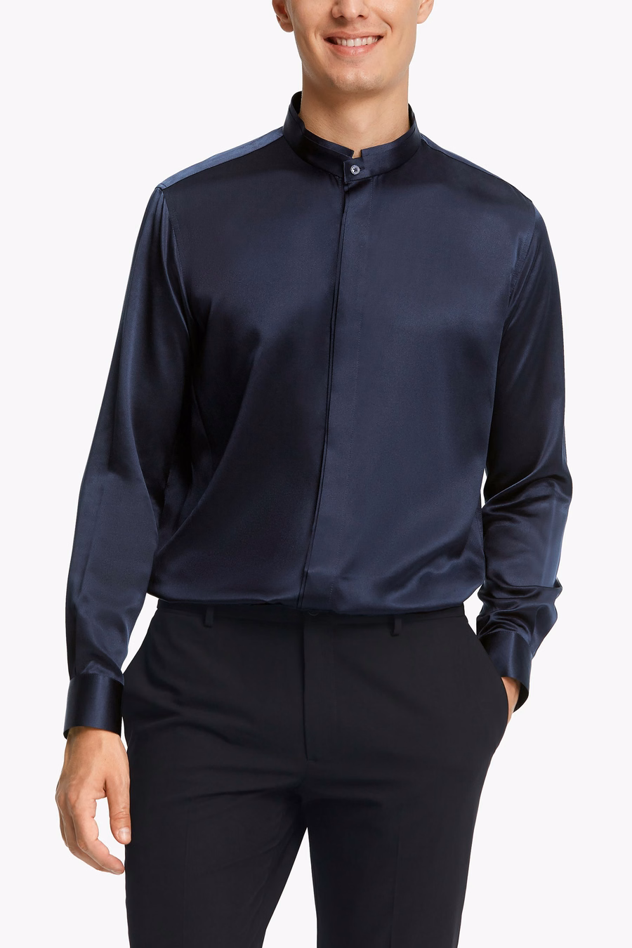 Chemise en soie pour hommes à patte dissimulée classique