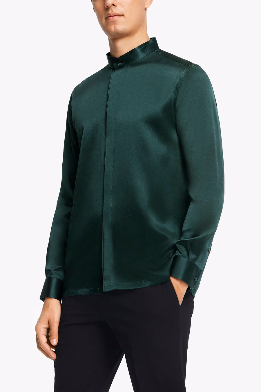 Chemise en soie pour hommes à patte dissimulée classique