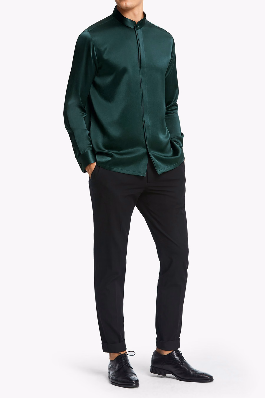 Chemise en soie pour hommes à patte dissimulée classique