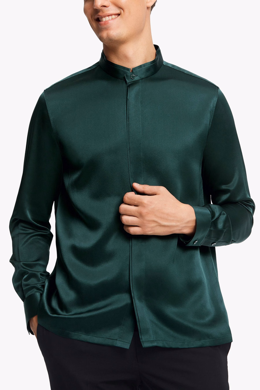 Chemise en soie pour hommes à patte dissimulée classique