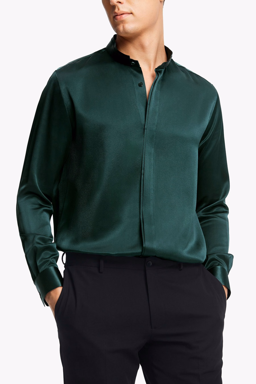 Chemise en soie pour hommes à patte dissimulée classique