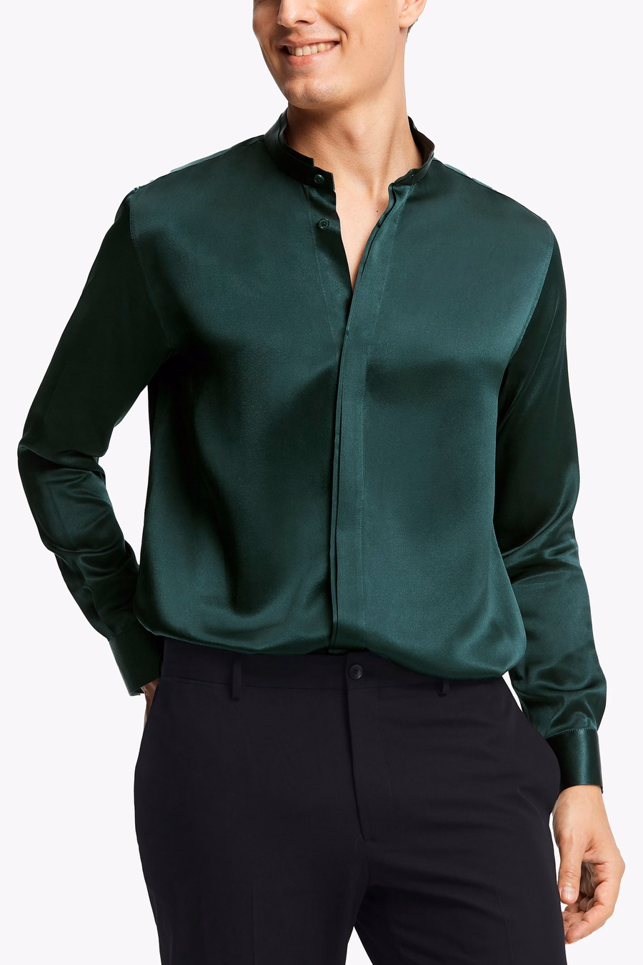 Chemise en soie pour hommes à patte dissimulée classique