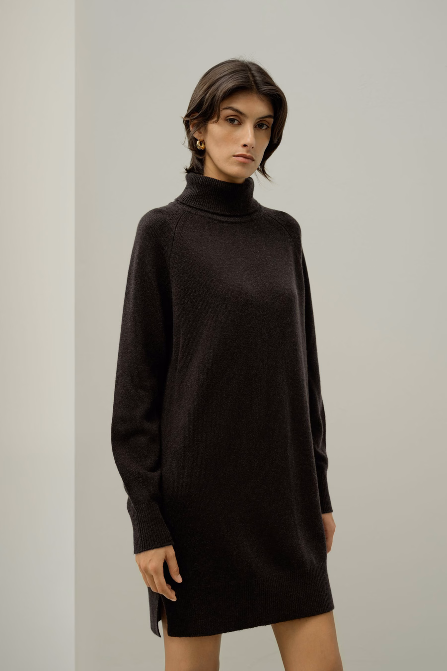 Robe-pull en laine-cashmere à col roulé