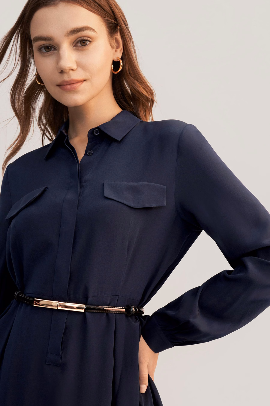 Robe en soie rétro à manches longues pour femmes