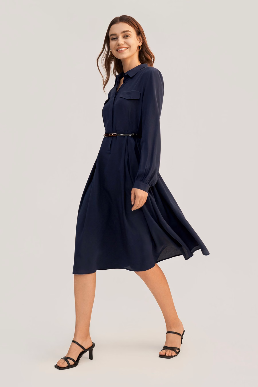 Robe en soie rétro à manches longues pour femmes
