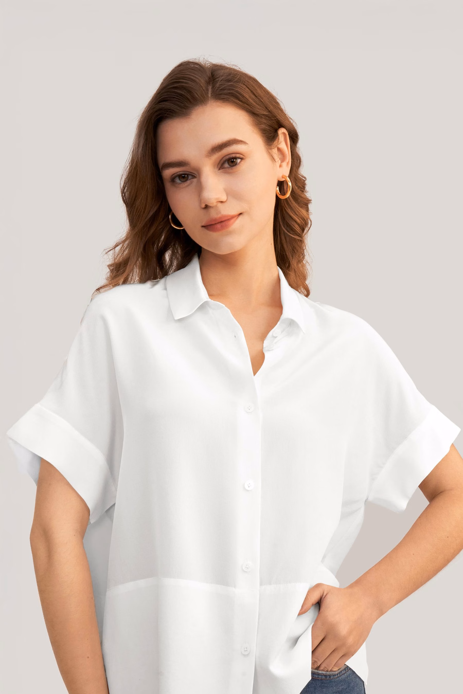 T-shirt en soie à manches courtes décontracté et ample