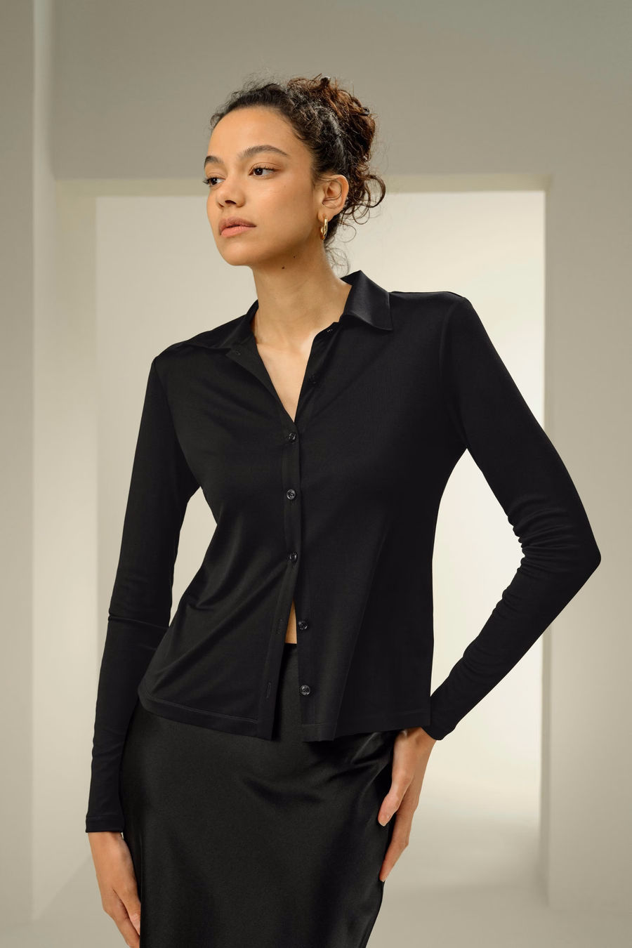 Chemise en Jersey de Soie Slim Basique