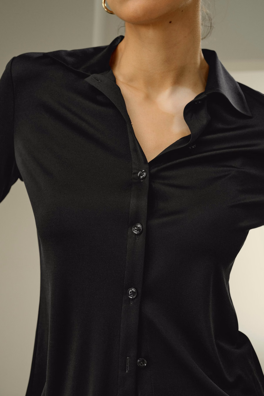 Chemise en Jersey de Soie Slim Basique