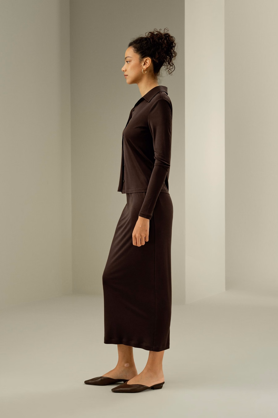 Chemise en Jersey de Soie Slim Basique