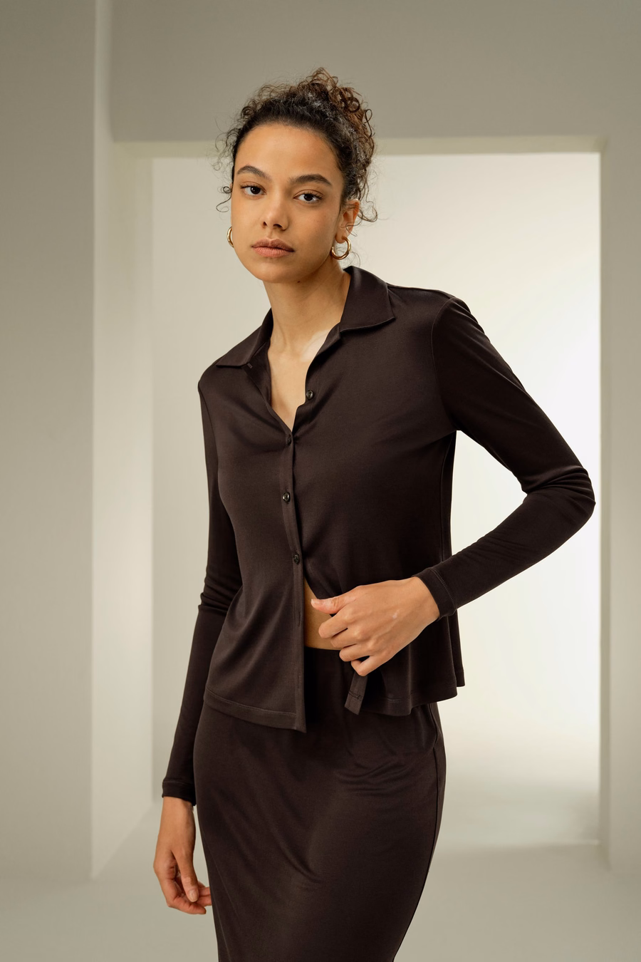 Chemise en Jersey de Soie Slim Basique