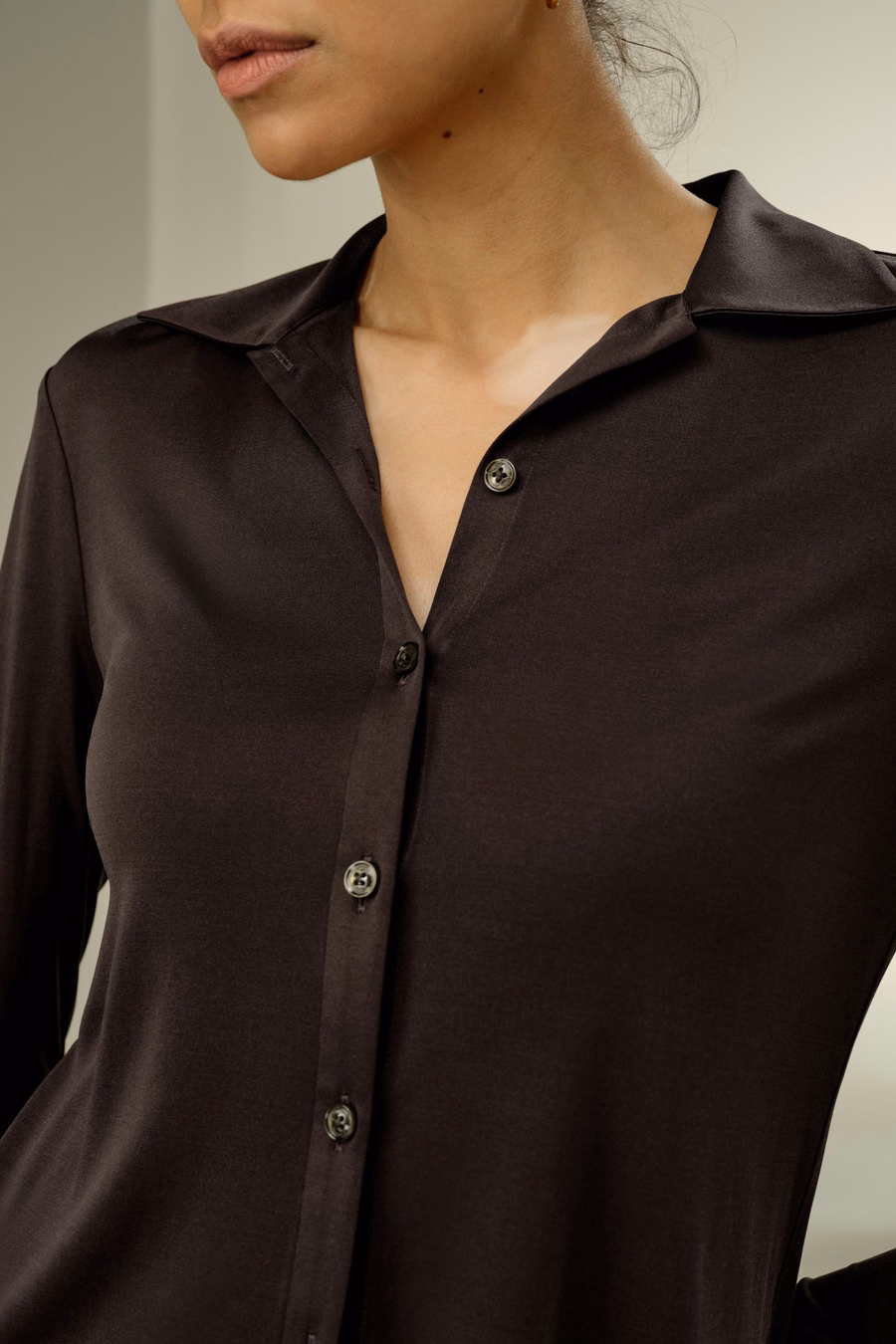Chemise en Jersey de Soie Slim Basique