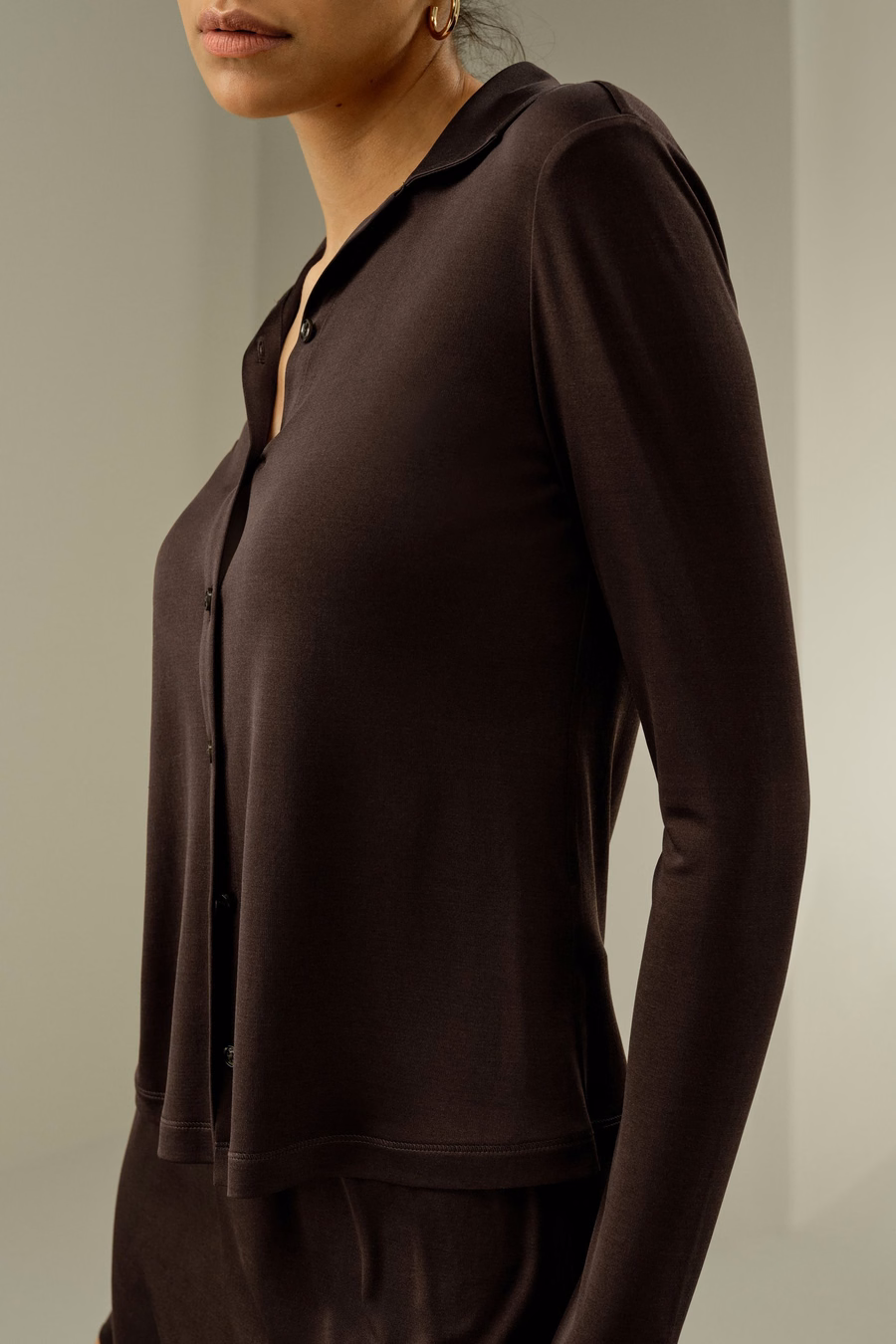Chemise en Jersey de Soie Slim Basique
