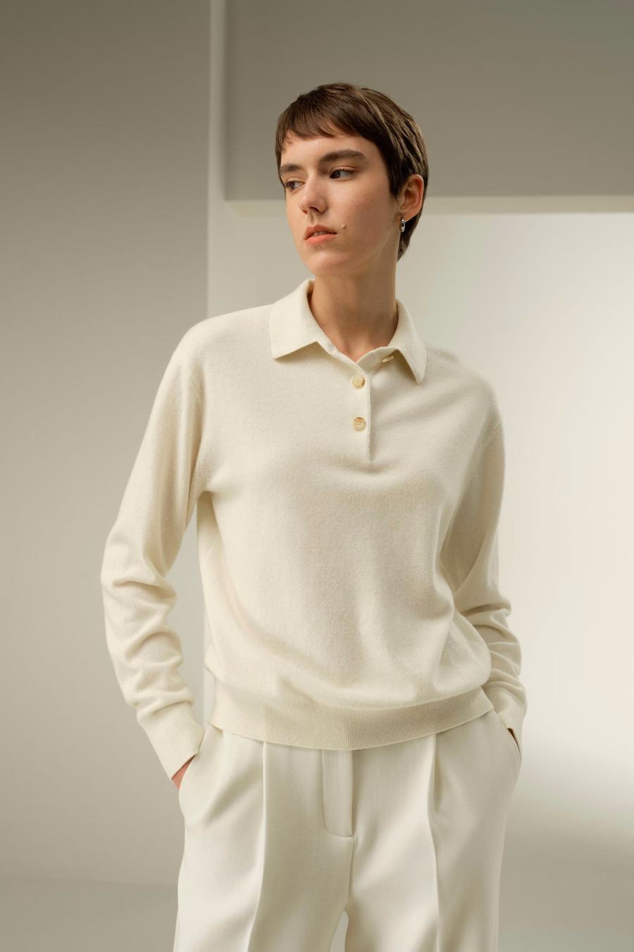 Chemise polo en baby cashmere