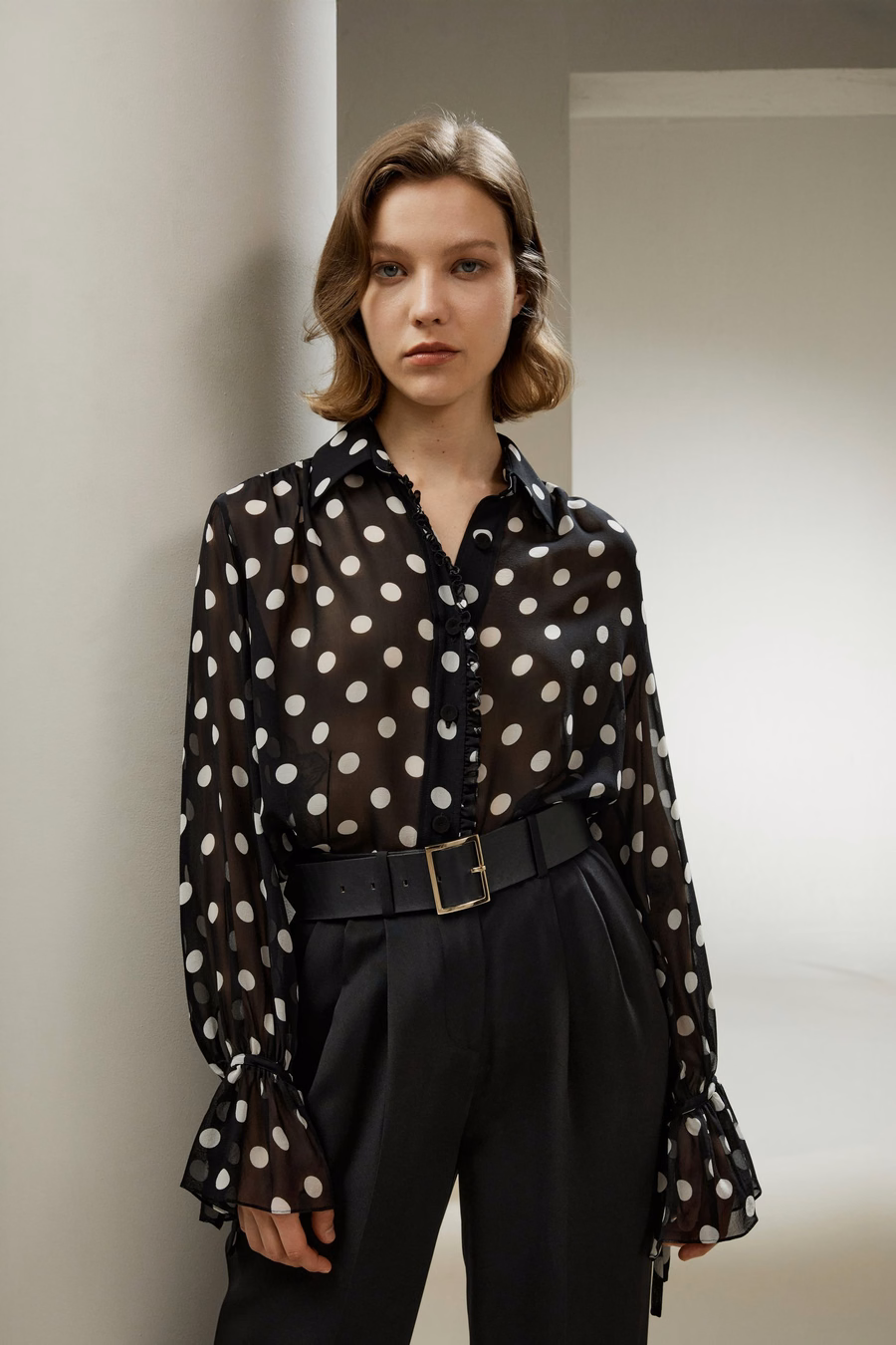 Blouse en georgette à pois