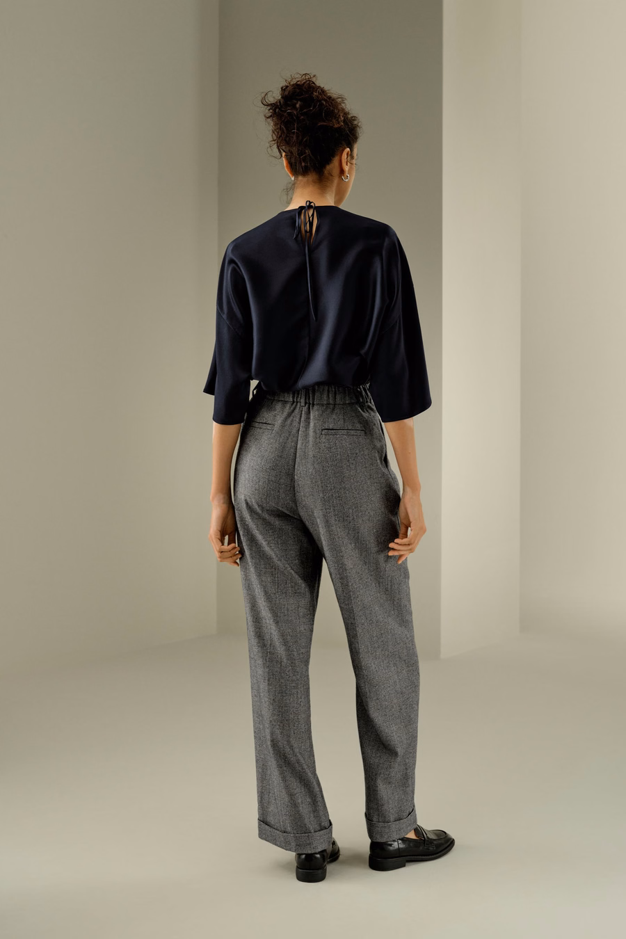 Pantalons de costume en flanelle de laine à jambes larges