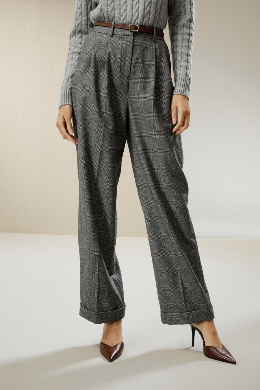 Pantalons de costume en flanelle de laine à jambes larges