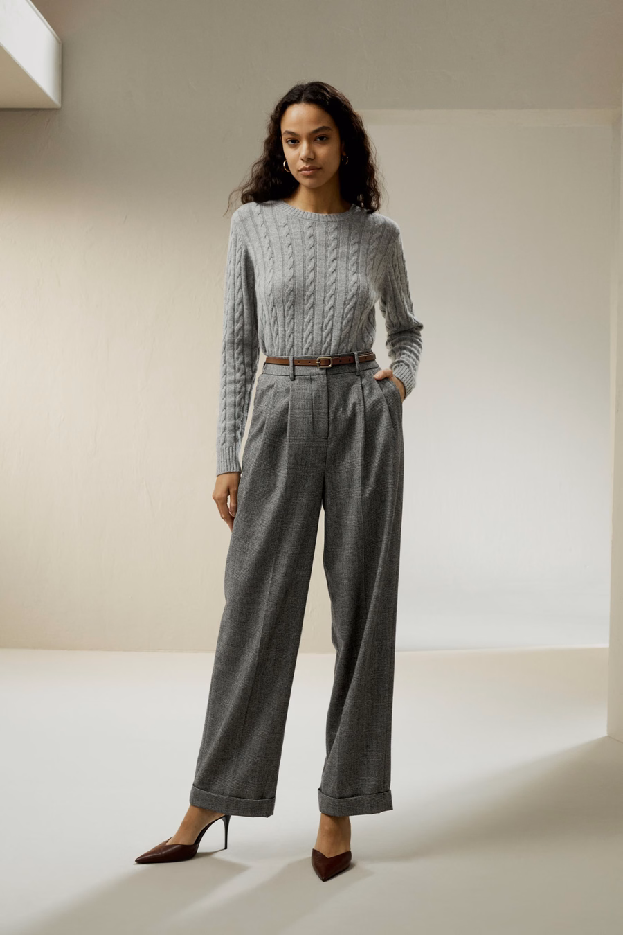 Pantalons de costume en flanelle de laine à jambes larges