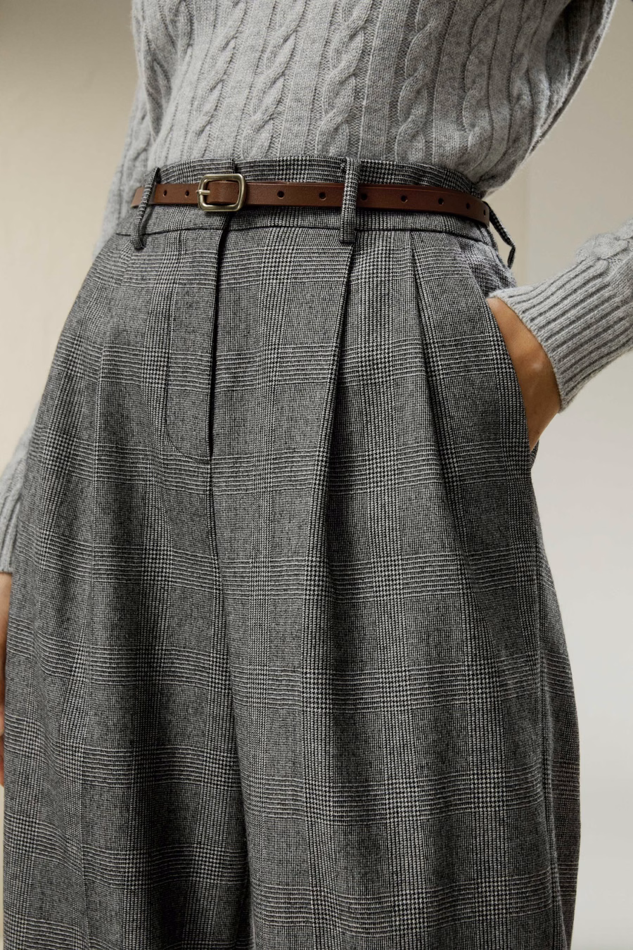 Pantalons de costume en flanelle de laine à jambes larges