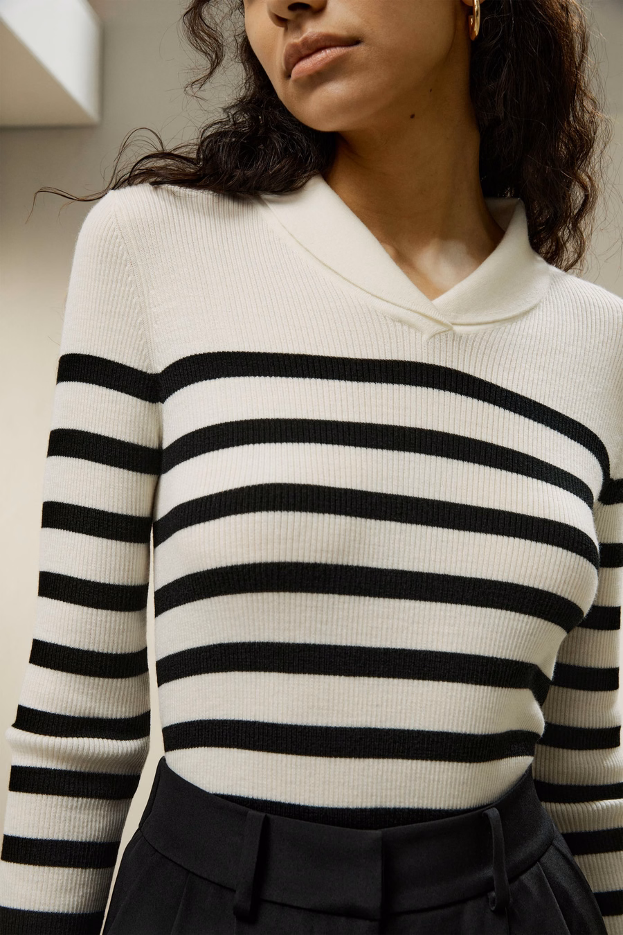 Pull rayé en laine Mérinos ultra-fine