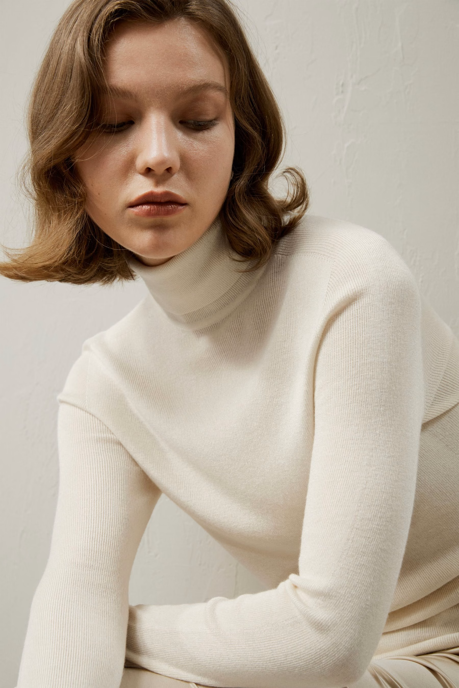 Pull à col roulé en mélange de soie et cachemire sans couture